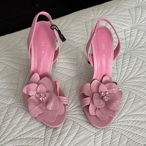 Zara Pink leathers Floral Heels
